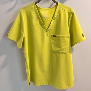 FIGS Catarina One-Pocket Citrine Neon Yellow Scrub Top Size L